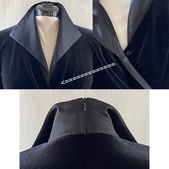 SOLD $$$ TADASHI SHOJI XL Black Velvet Faux Wrap Dress Satin Cuffs + Tie MINT - Picture 6 of 11